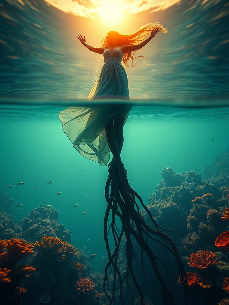 Split-Frame Odyssey: Underwater Dreams Meet Ethereal Skies