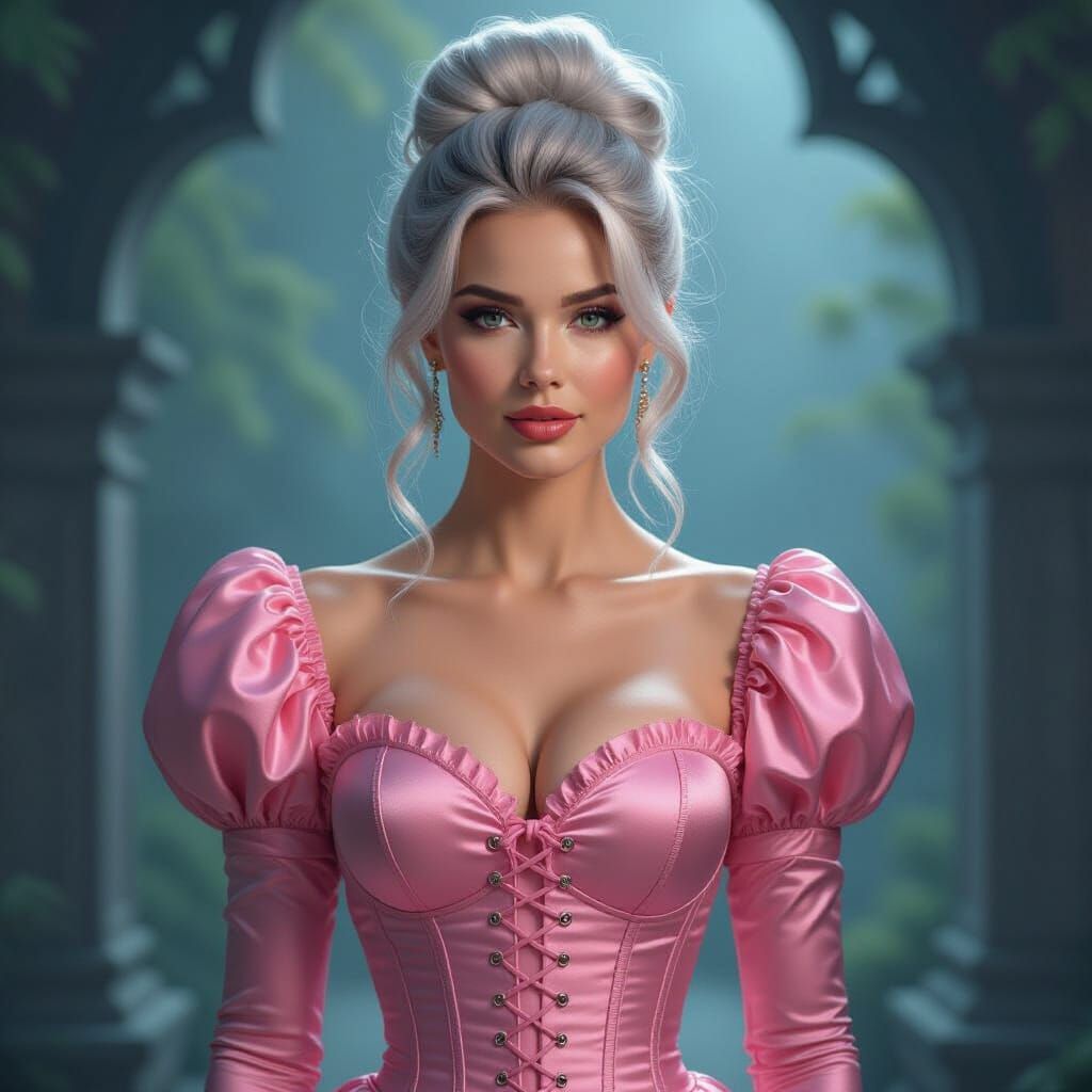 Lady in Silk Pink Corset, Cinematic Digital Art