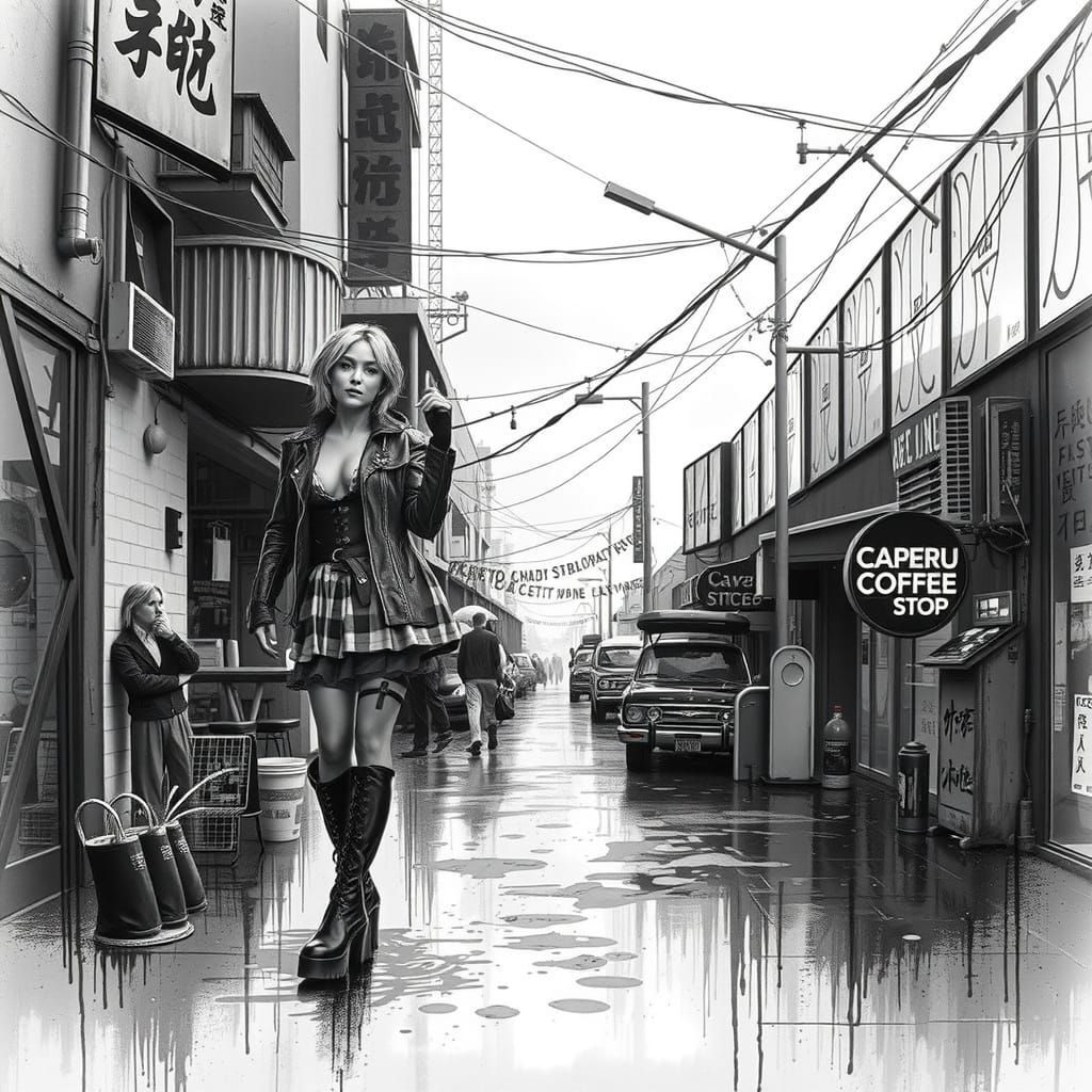 Cyberpunk Coffee Shop with Cybergoth Model