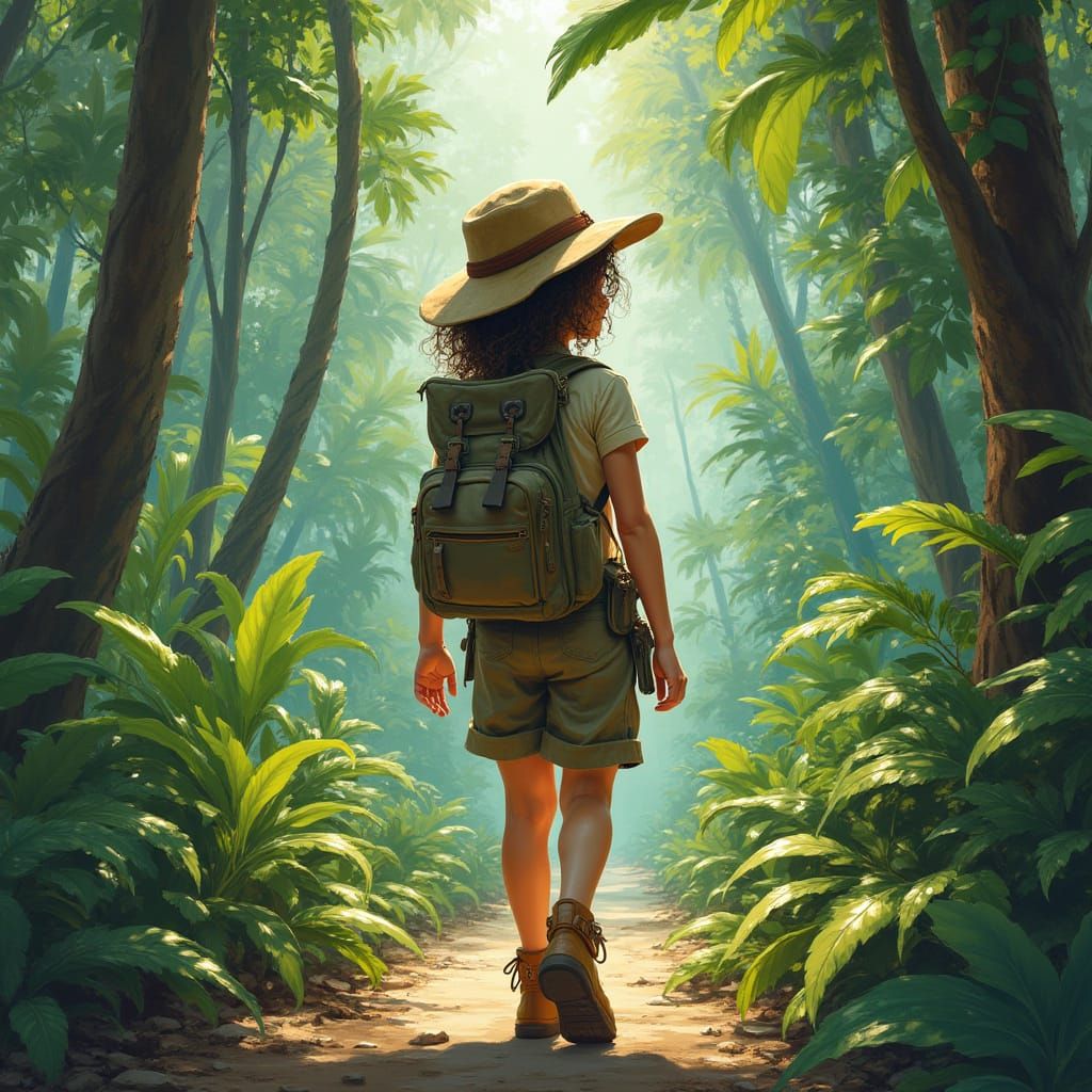 Girl's Jungle Expedition: A Fantasy Realism Painting
