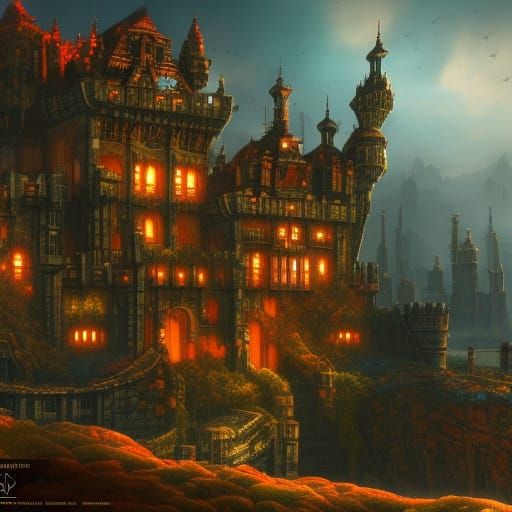 Detailed Cyber Castle Concept Art in Unreal Engine