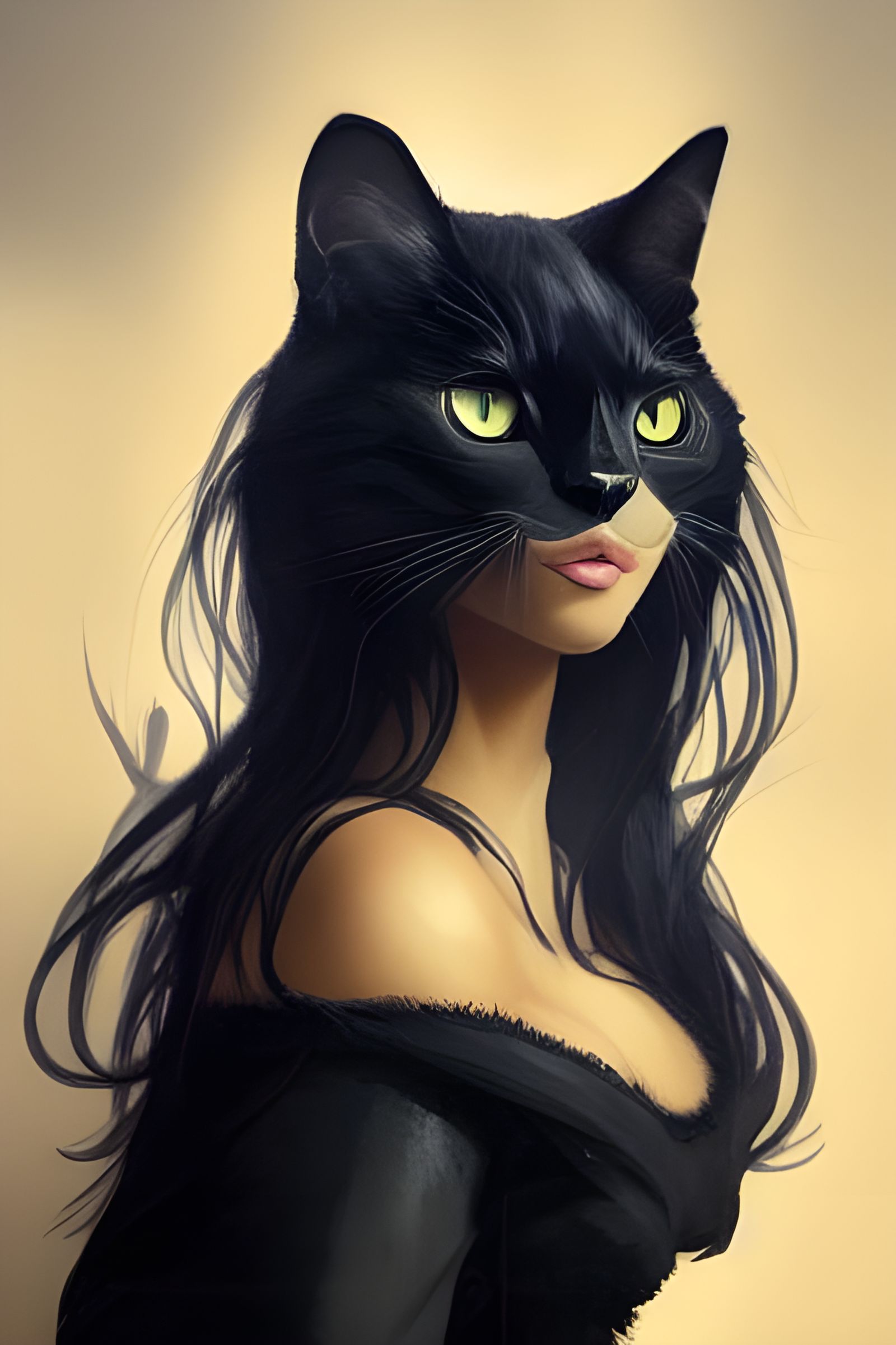 Surreal Black Feline Portrait in Vibrant Triadic Colors