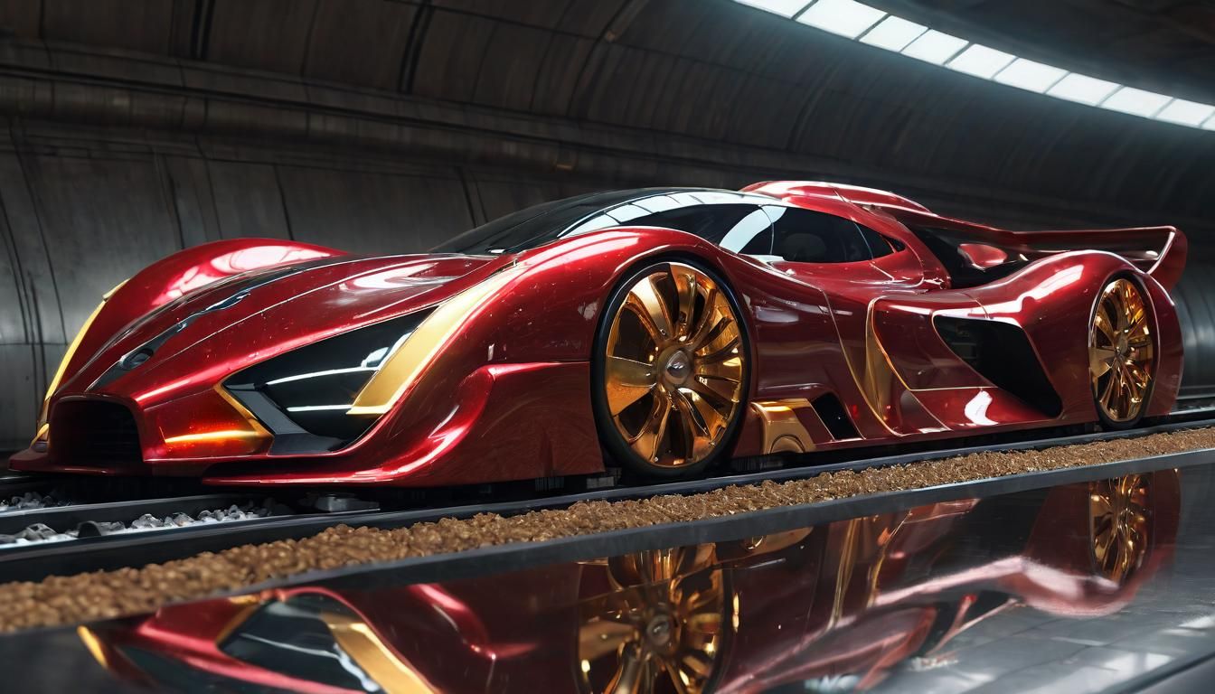 Epic Red Sports Car Zooms Through a Lighted Tunnel in a Futu...