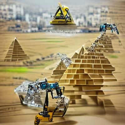 Crystal Pyramid Constructed by Robots in Futuristic Egyptian...