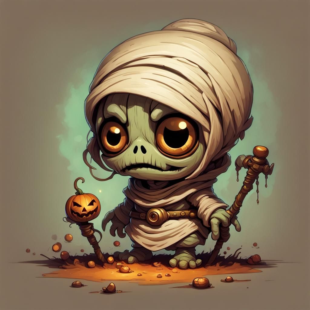 Stylized Mummy Character in Vibrant Expressionist Art