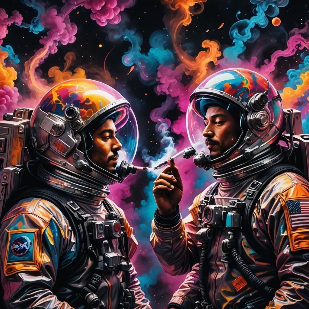 Vibrant Space Graffiti Captures Astronauts in Cosmic Bliss