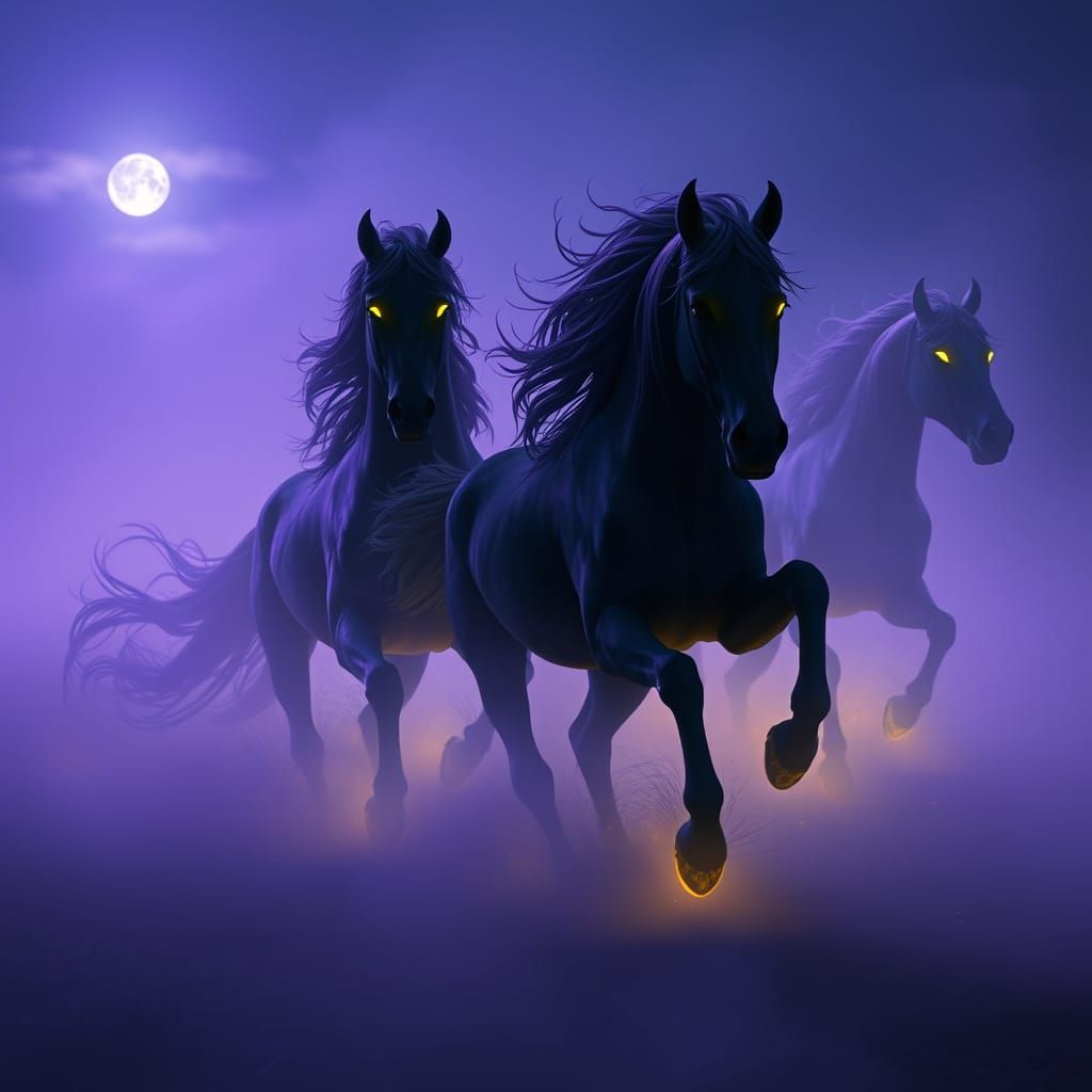 Spectral Horses Gallop Through Haunting Dark Fantasy Landsca...