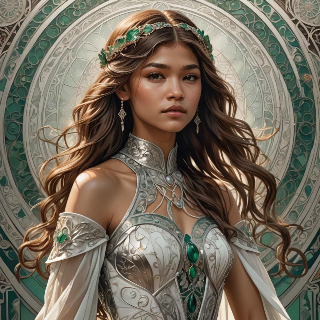 Stunning Portrait of Zendaya in Elegant Art Nouveau Style