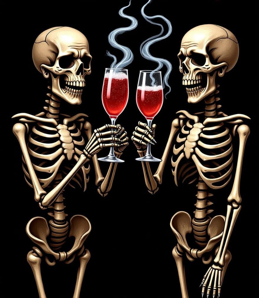 Skeleton Revelry in Dystopian Horror Style