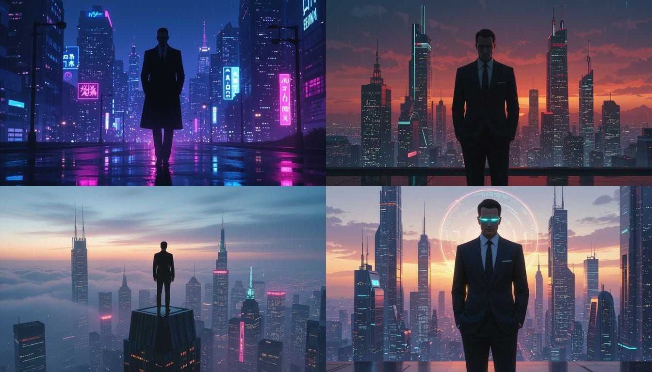 Mysterious Glowing Billionaire Silhouette in Futuristic Atmo...