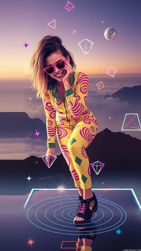 Surreal Funky Girl in a Vibrant Retro-Futuristic World