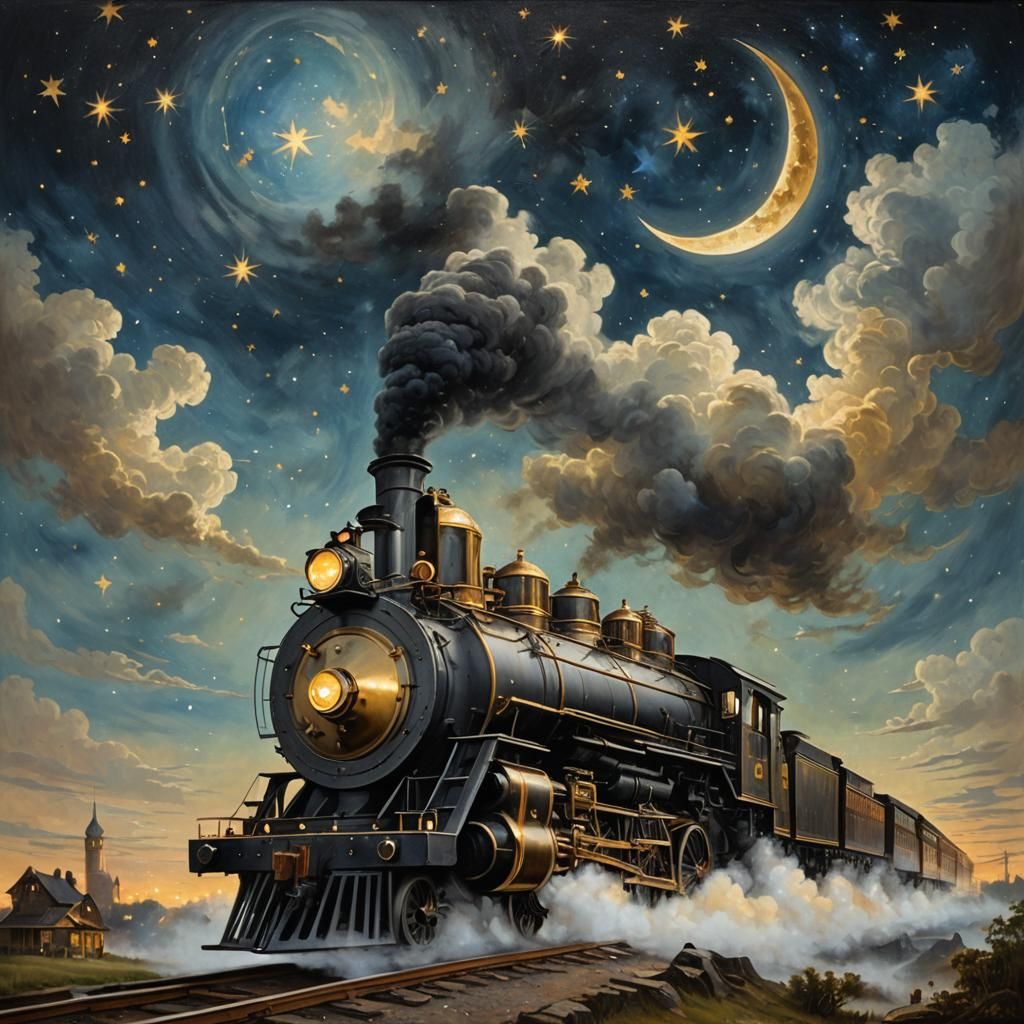 Romantic Train Ride Under Starry Celestial Canvas