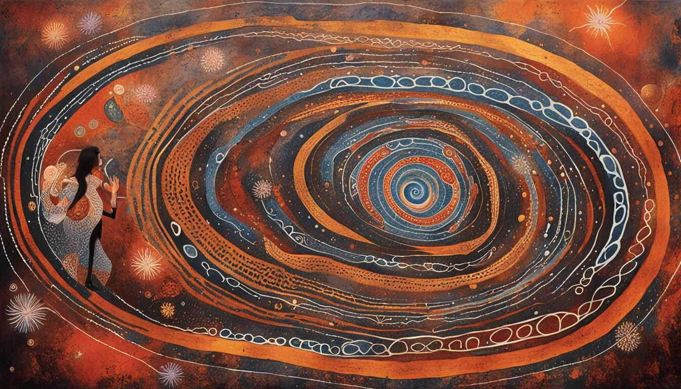 Aboriginal Goddess in Cosmic Whirlwind of Vibrant Colors and...
