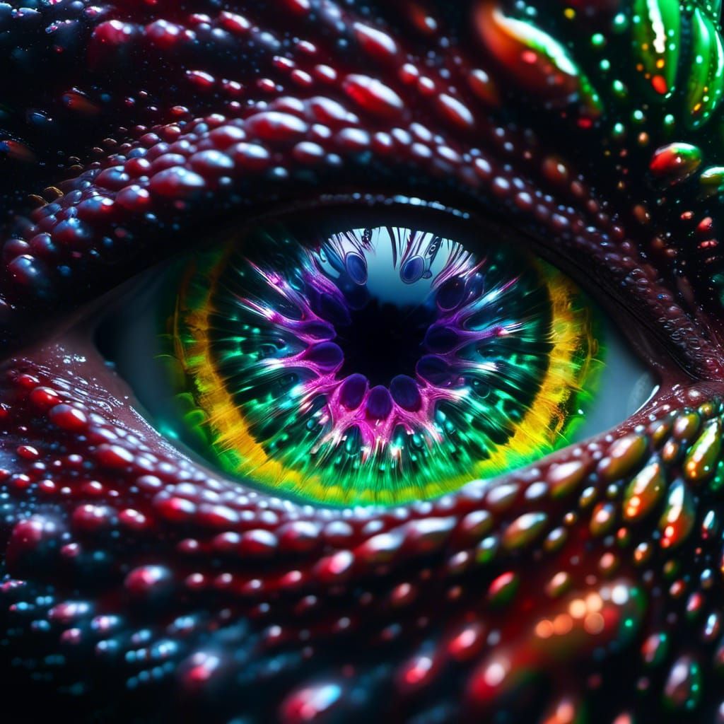 Glowing Crystal Dragon Eye with Swirling Galaxy Liquid and E...