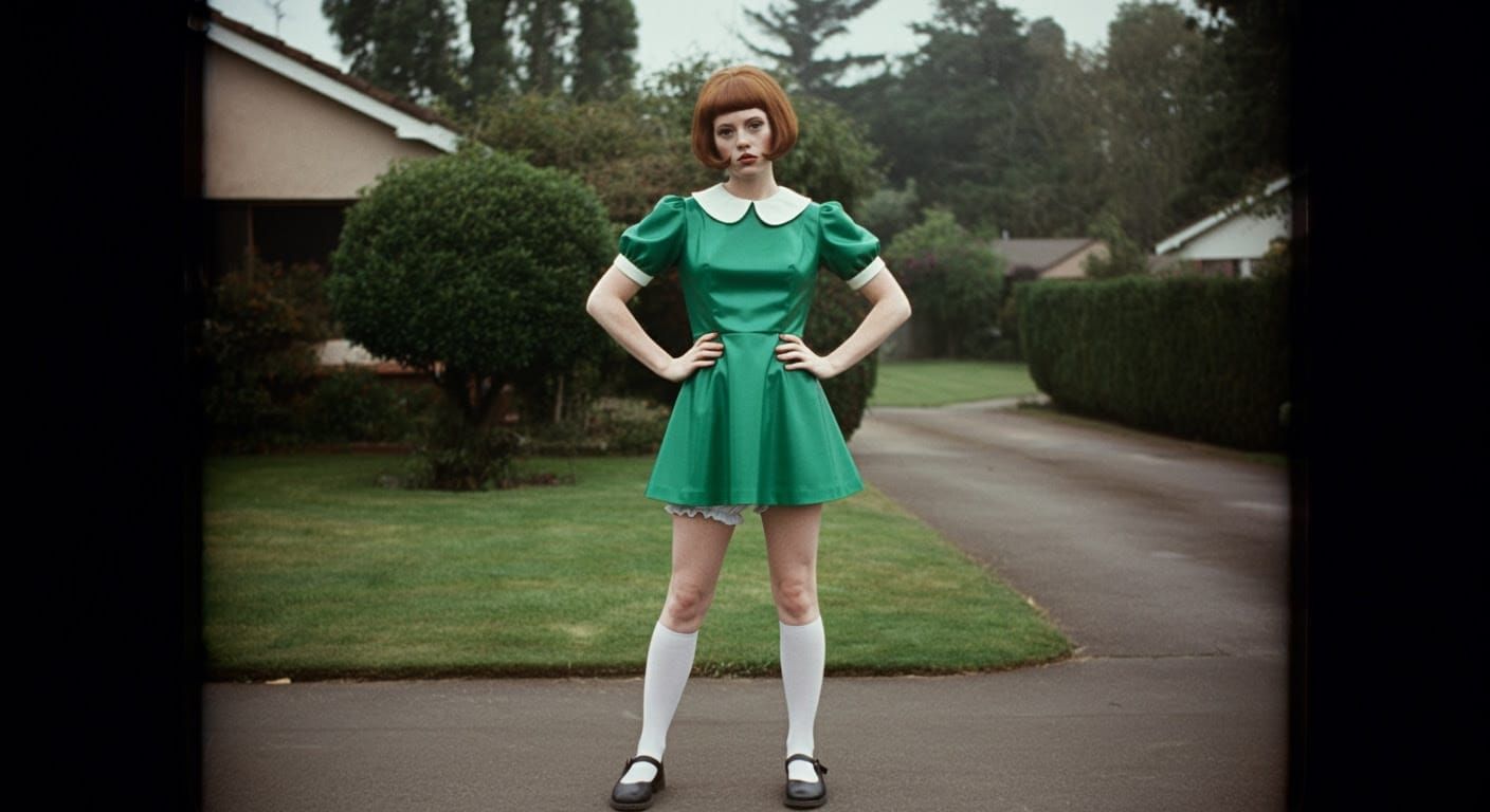 Surreal 1970s Suburban Scene in Giallo Cinema Style