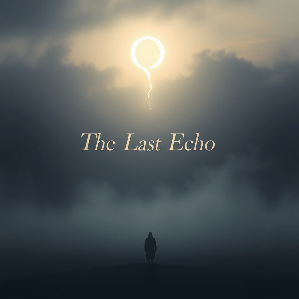 Ethereal Twilight Landscape with Fading Typographic Echo