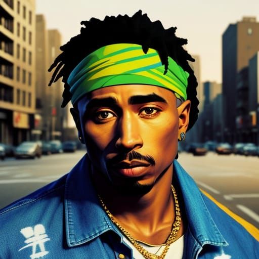 2Pac Portrait in Urban Graffiti Art Style