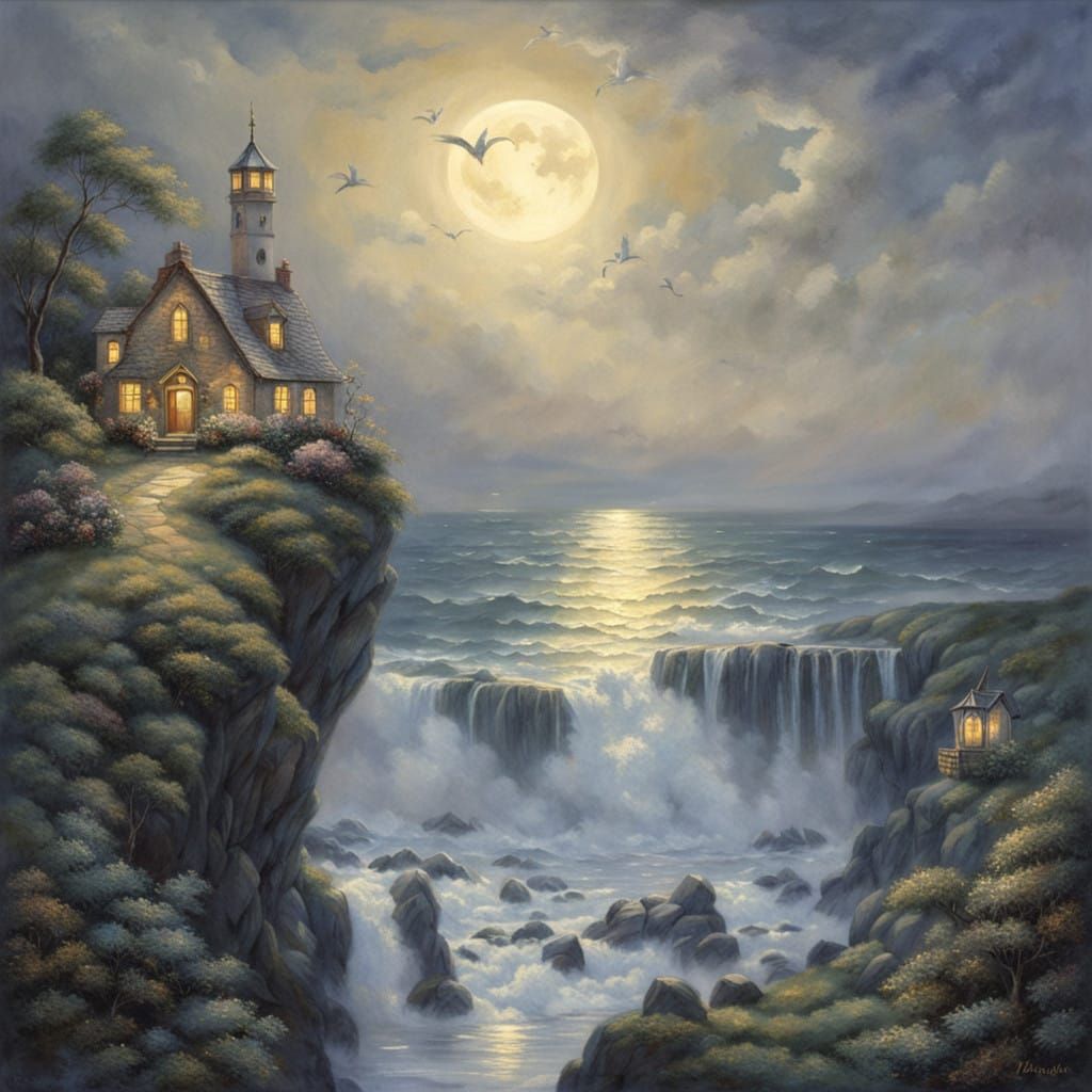 Moonlit Mermaid Serenity in Whimsical Realism