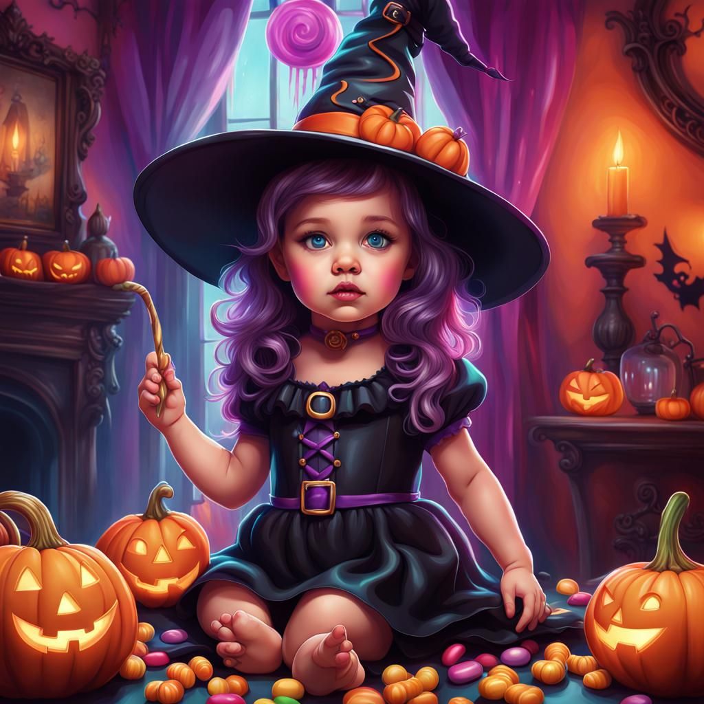 Stunning Baby Witch at a Whimsical Halloween Party