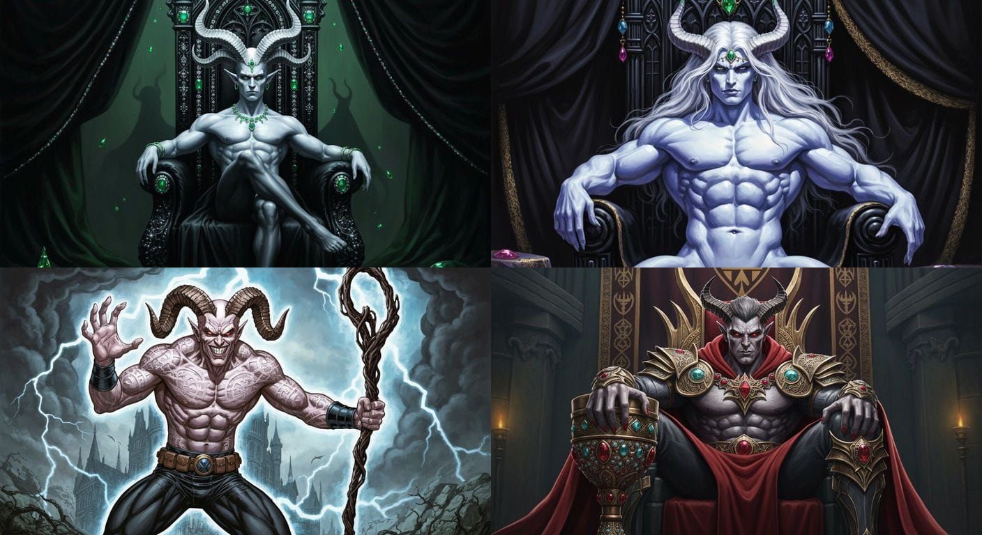 Muscular Demon on Gothic Throne, Intense Gaze