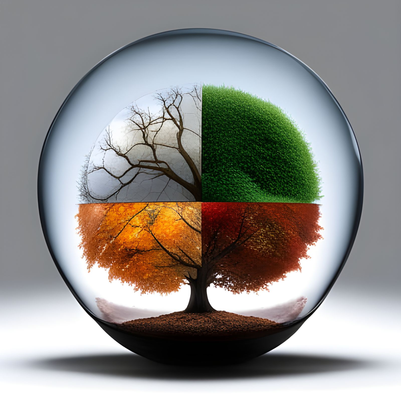 Tree in Seasons Cycle Inside Glass Sphere