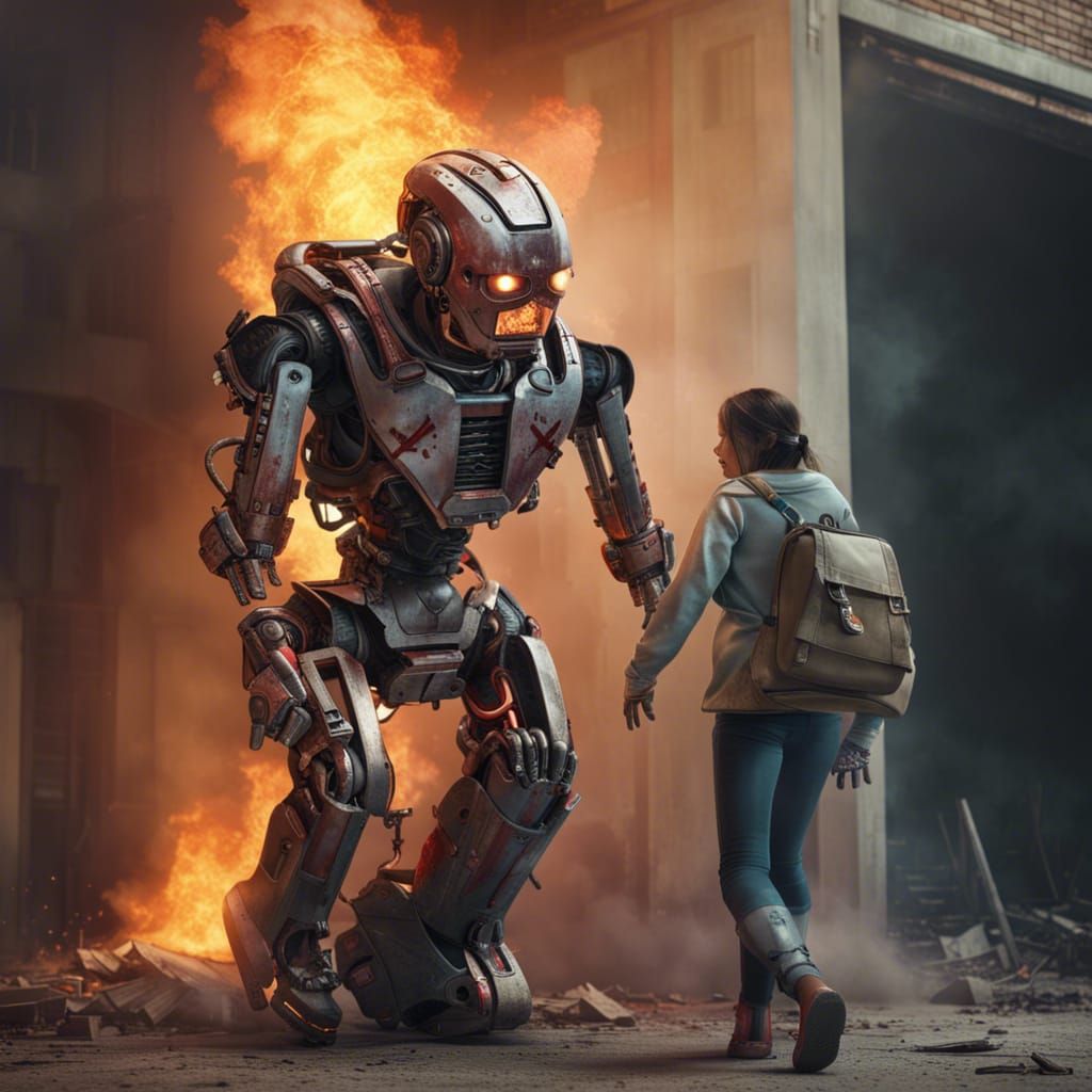 Heroic Robot Rescues Girl from Inferno