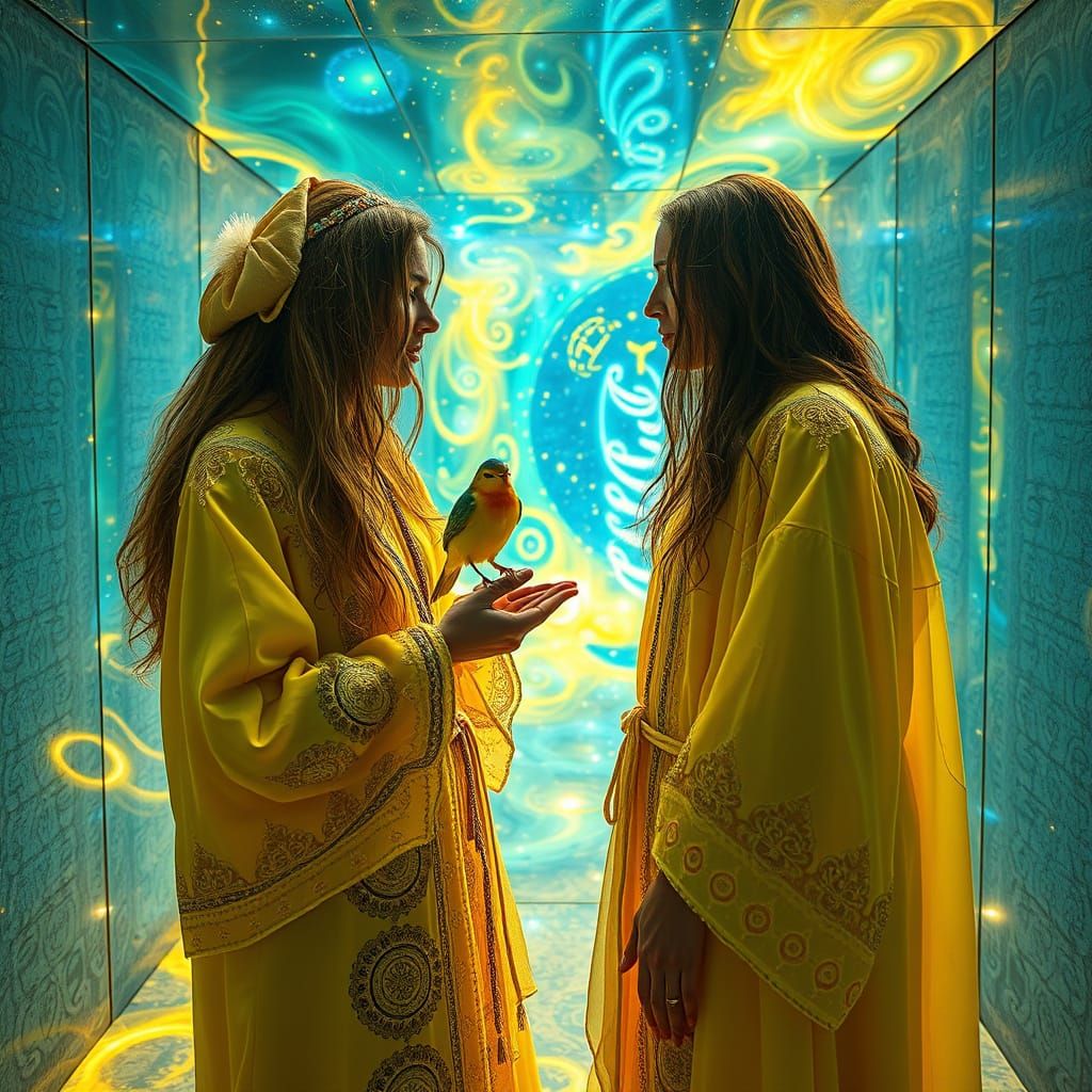 Surreal Cosmic Landscape with Infinity Room and Glowing Hipp...