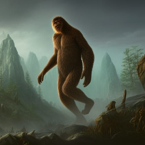 Surreal Fantasy Landscape with Detailed Big Foot