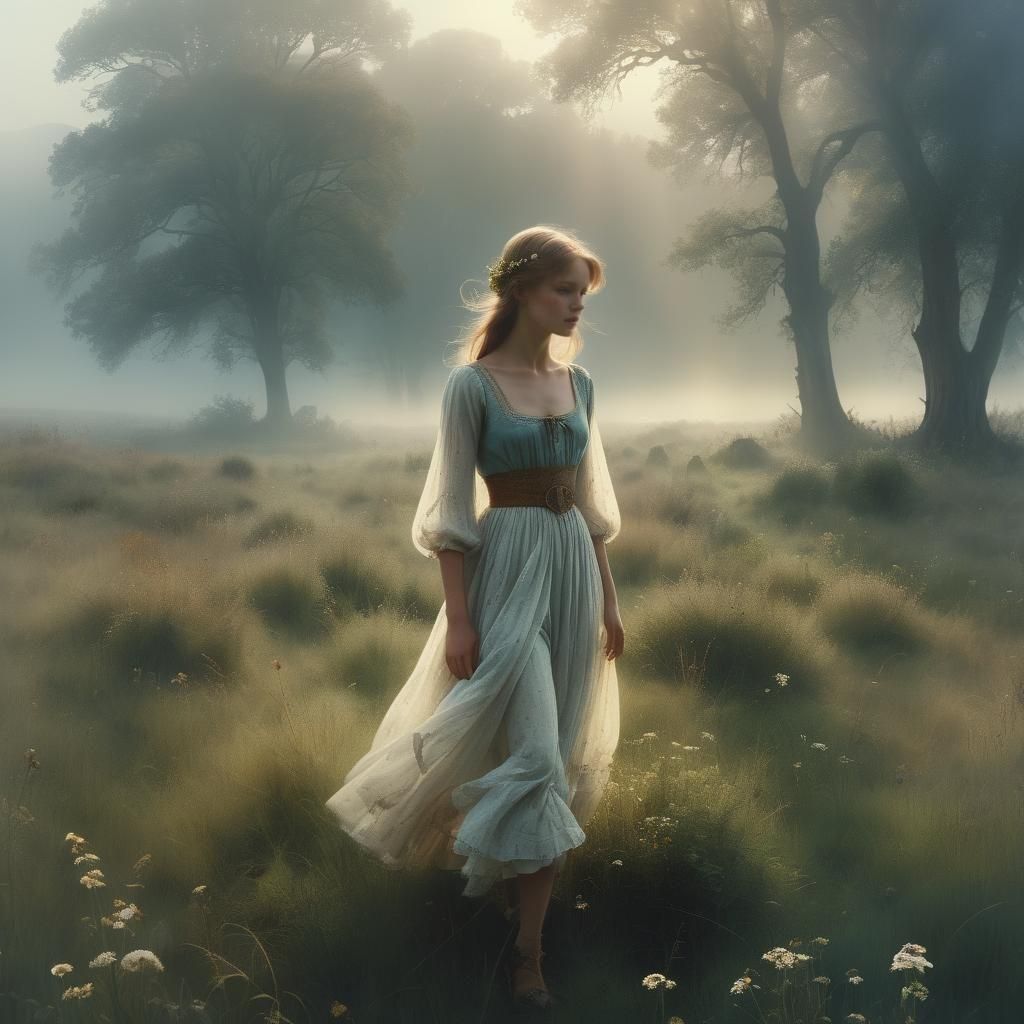 Surreal Digital Meadow Scene in Cinematic Style