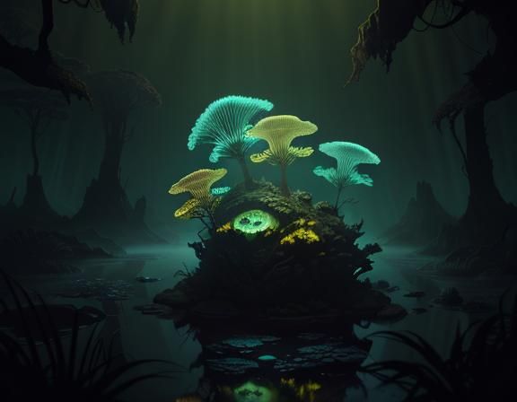 Ethereal Amphibioid Goddess Emerge in Vibrant, Bioluminescen...