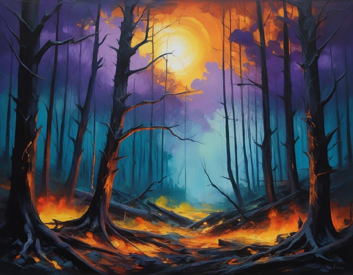 Impressionist Forest Divided by Lightning