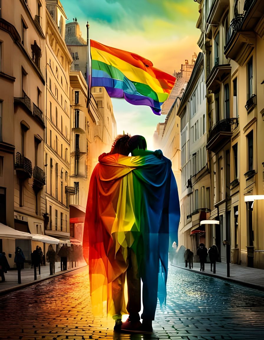 Abstract LGBT Embrace in Disturbing Surreal Cubism