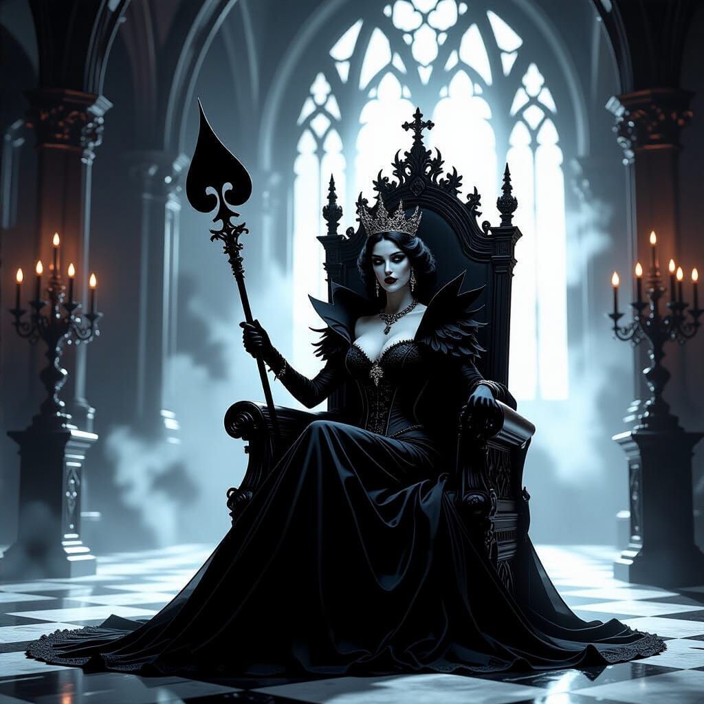 Queen of Spades on Gothic Throne