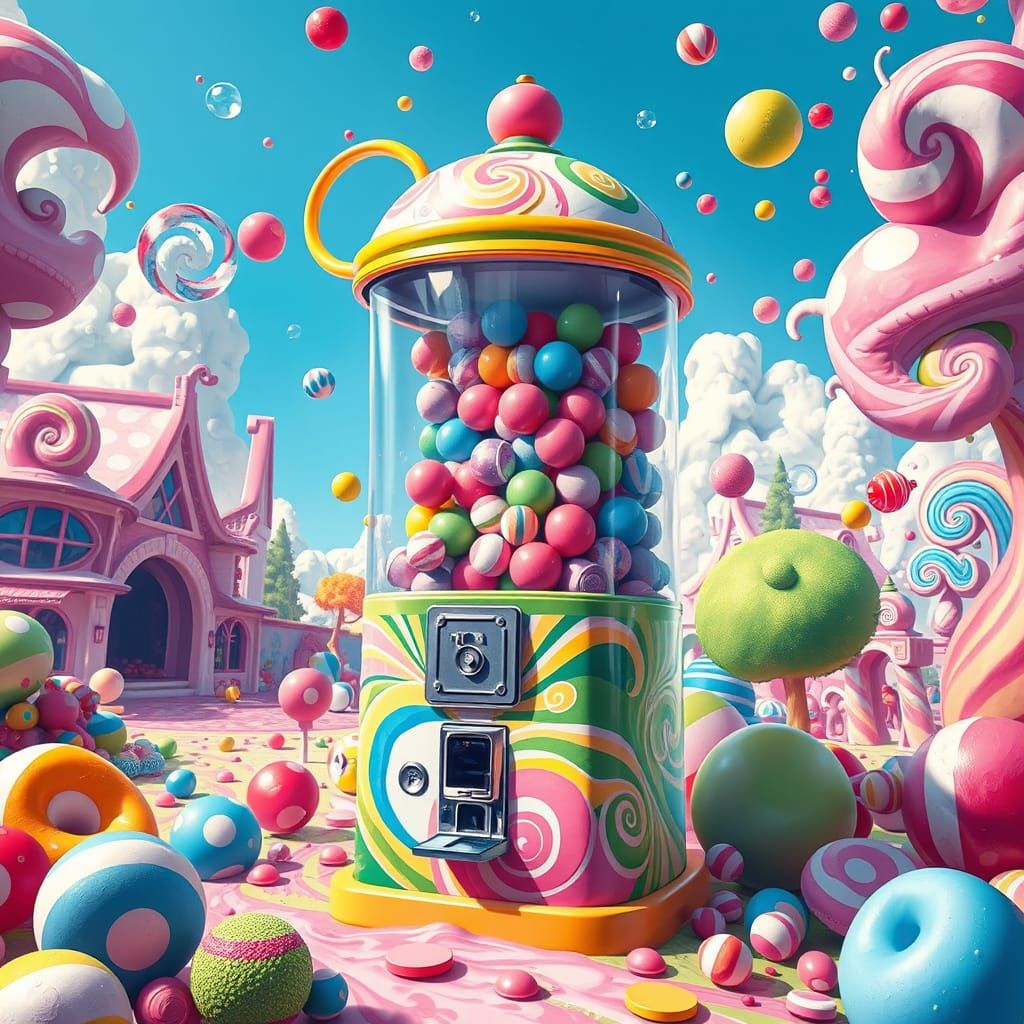 Hyperrealistic Gum Dispenser in Whimsical Candyland Wonderla...