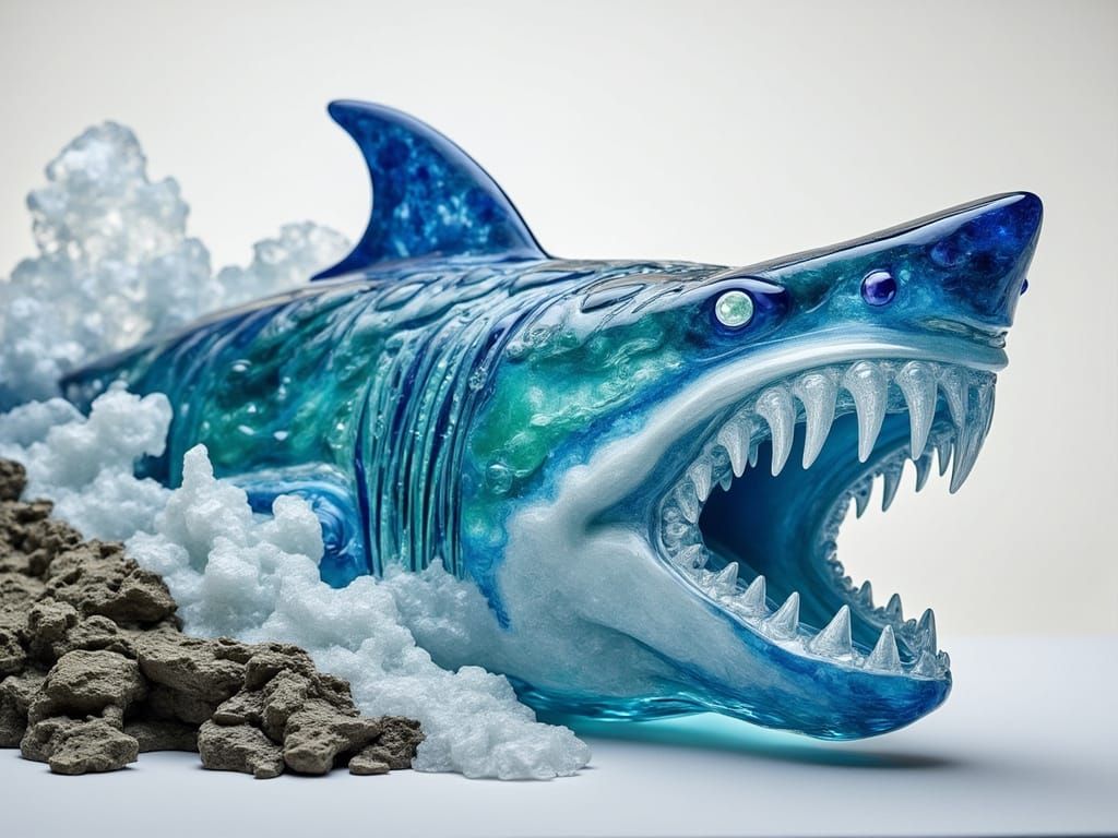 Crystal Shark Mouth Sculpture in Watercolor Style