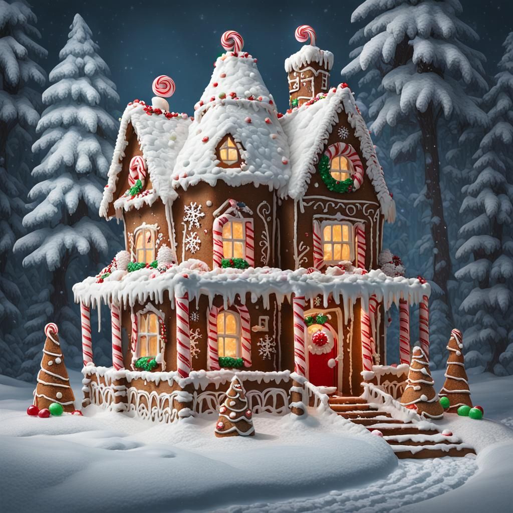 Detailed Gingerbread House in Winter Wonderland Scene