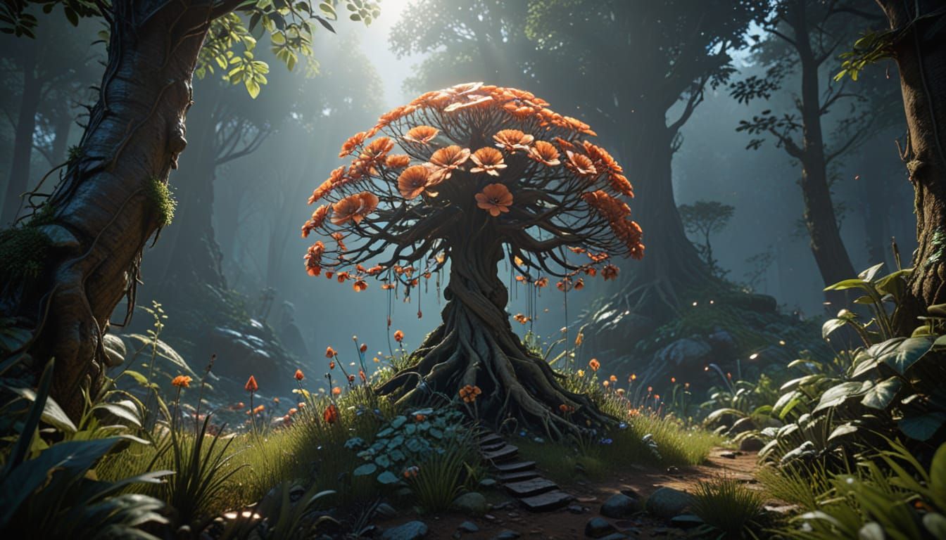 Artist in Studio Painting Nature Scene in 3D