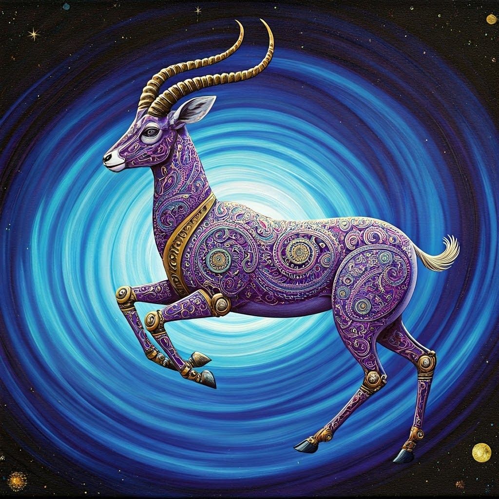 Galactic Steampunk Antelope in Cosmic Dreamscapes