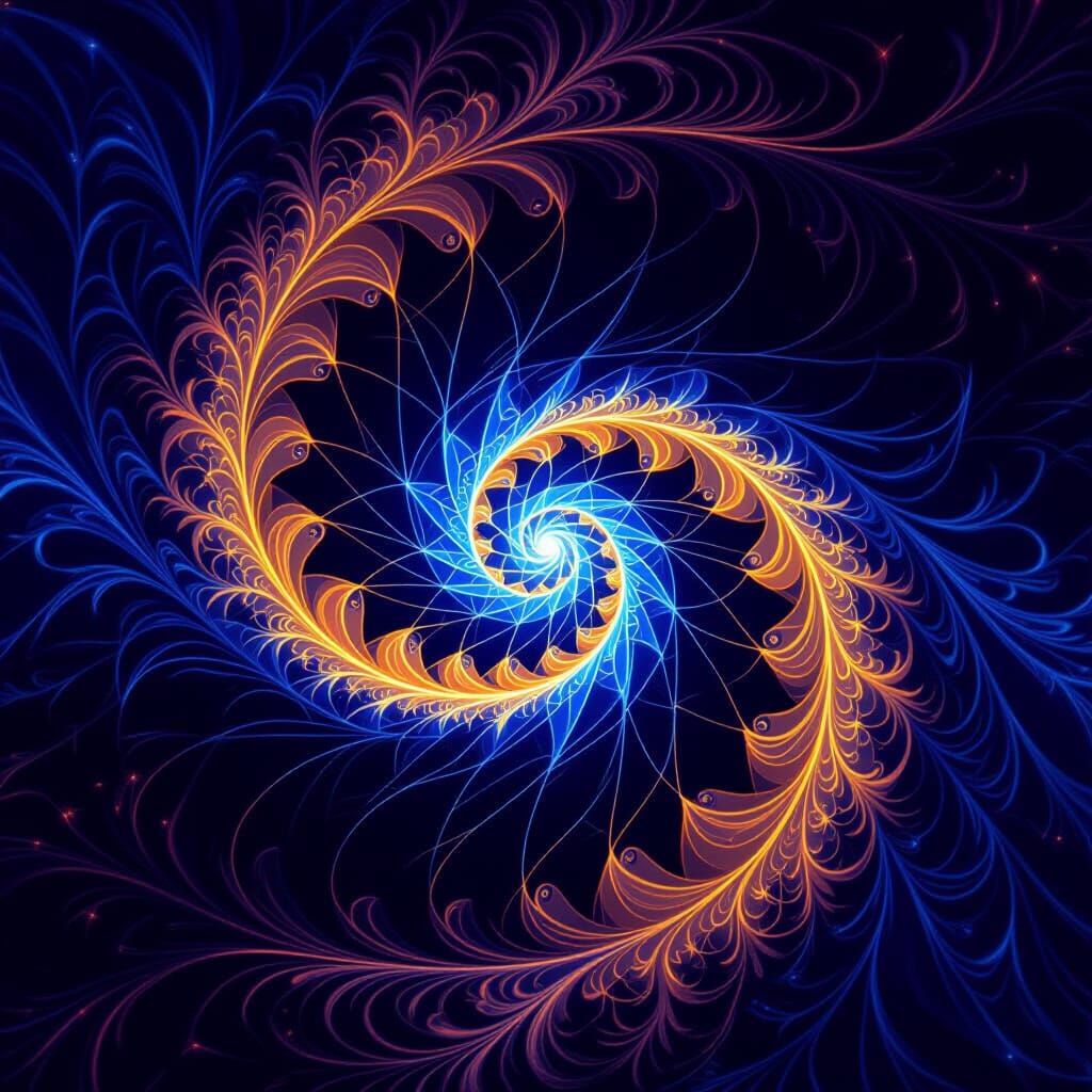 Intricate Fractal Art in Electric Blue and Gold