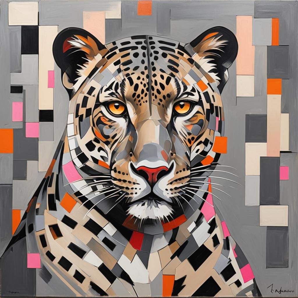 Geometric Cubist Leopard in Vibrant Colors