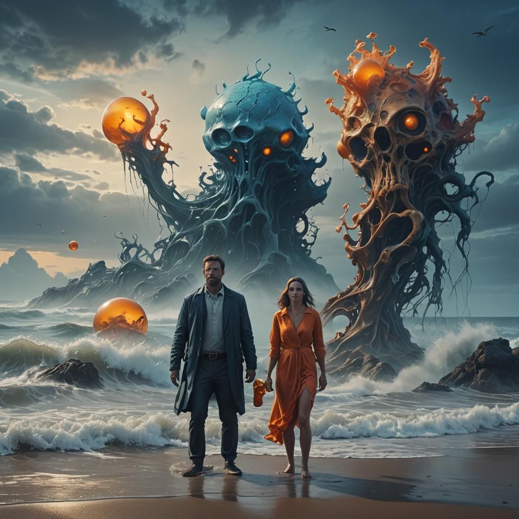 Ethereal Surrealism: Dreamlike Encounter at the Beach