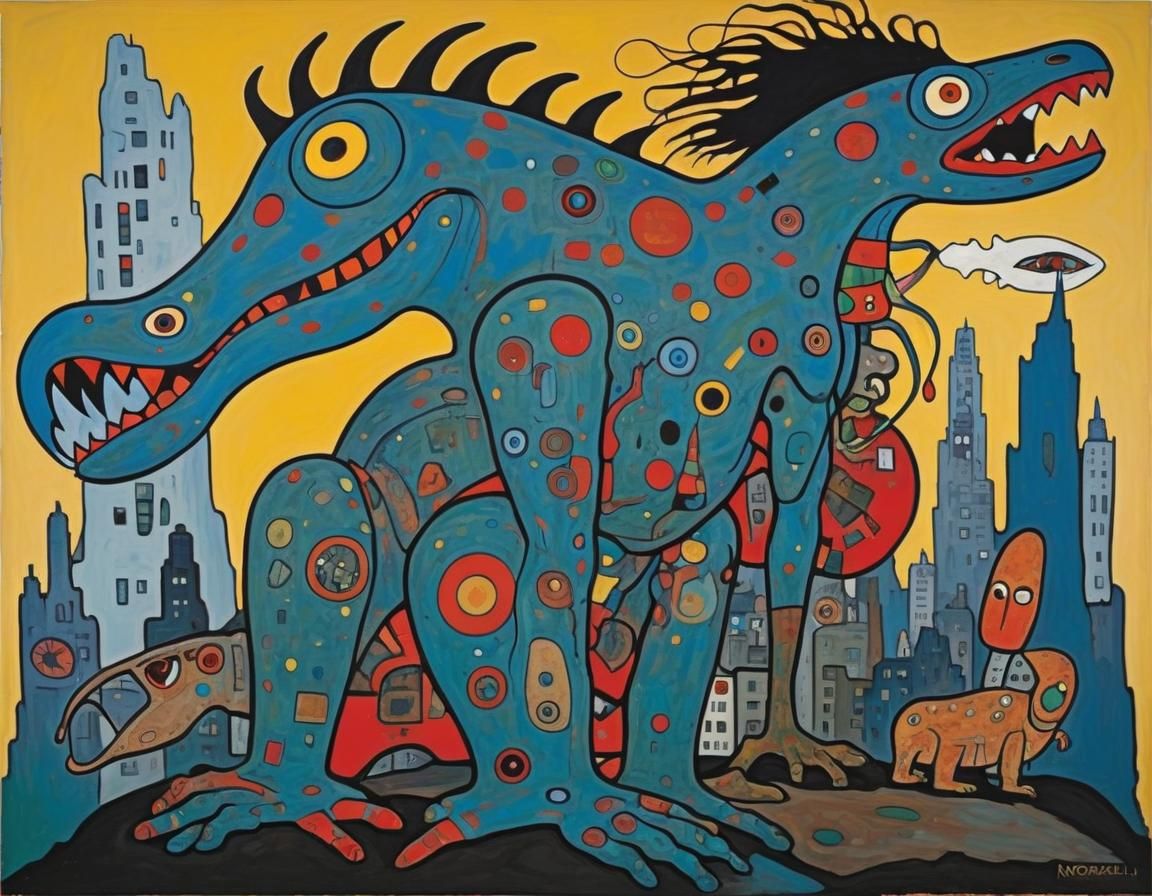 Godzilla in Folk Art Style