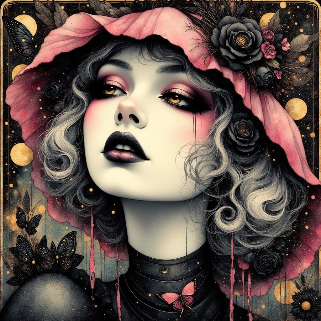 Ethereal Woman with Butterflies in Art Nouveau Style