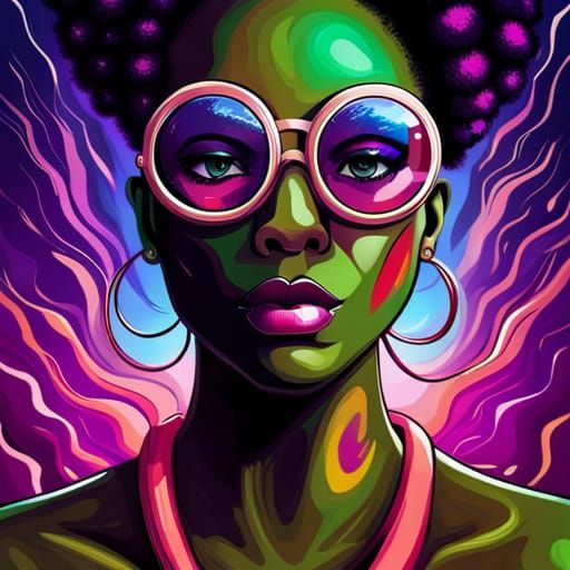 Surreal Black Goddess with Groovy Goggles and Elder God Spla...