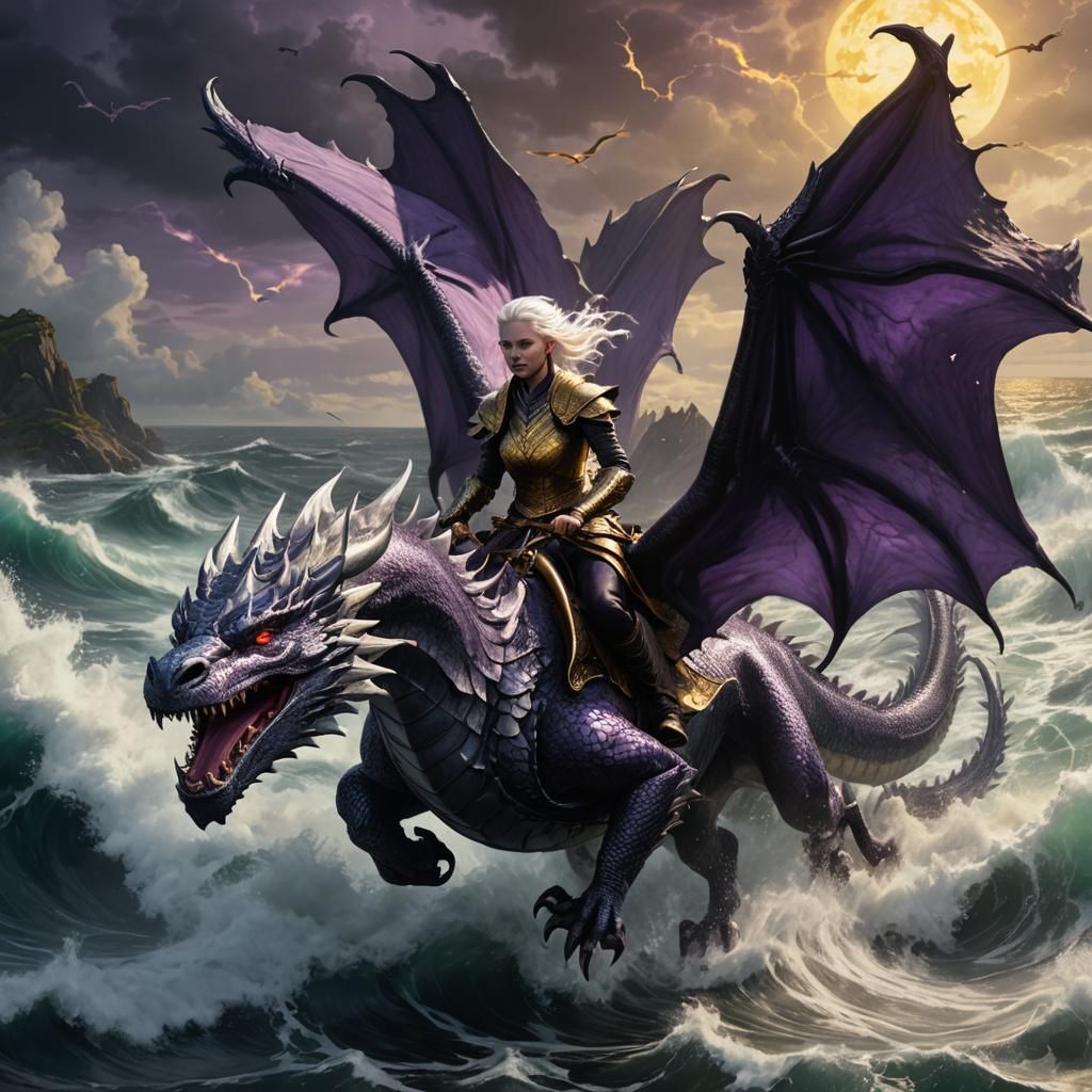Rhaenys Targaryen Soars Above Blackwater Bay on Her Silver D...