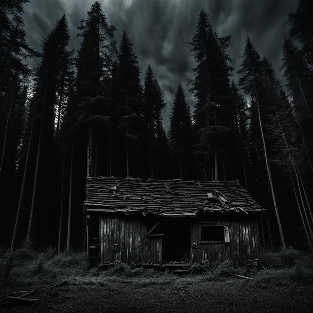 Dark Forest Scene in a Creepy Wooden Shack