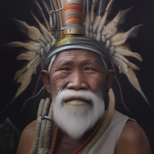 Surreal Shamanic Portrait of an Indonesian Elder in Steampun...