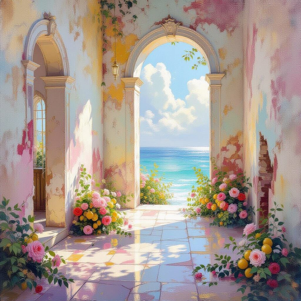 Ruins: Impressionist Rococo Painting with Luminous Colors