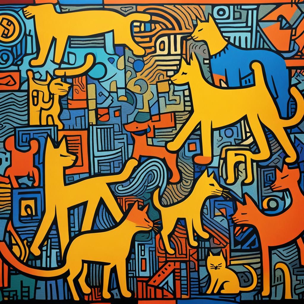 Vibrant Cubist Doodle Art with Geometric Shapes