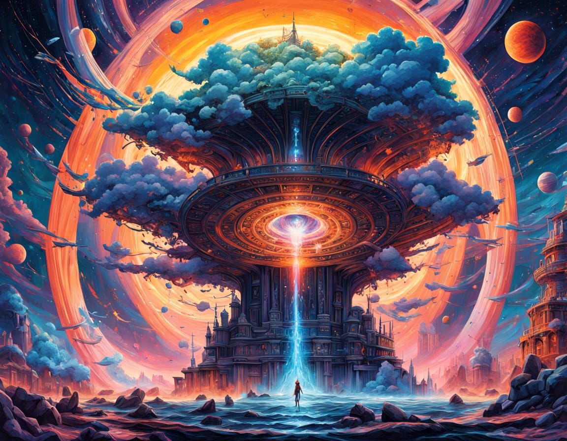 Cosmic Convergence in Vibrant Digital Art